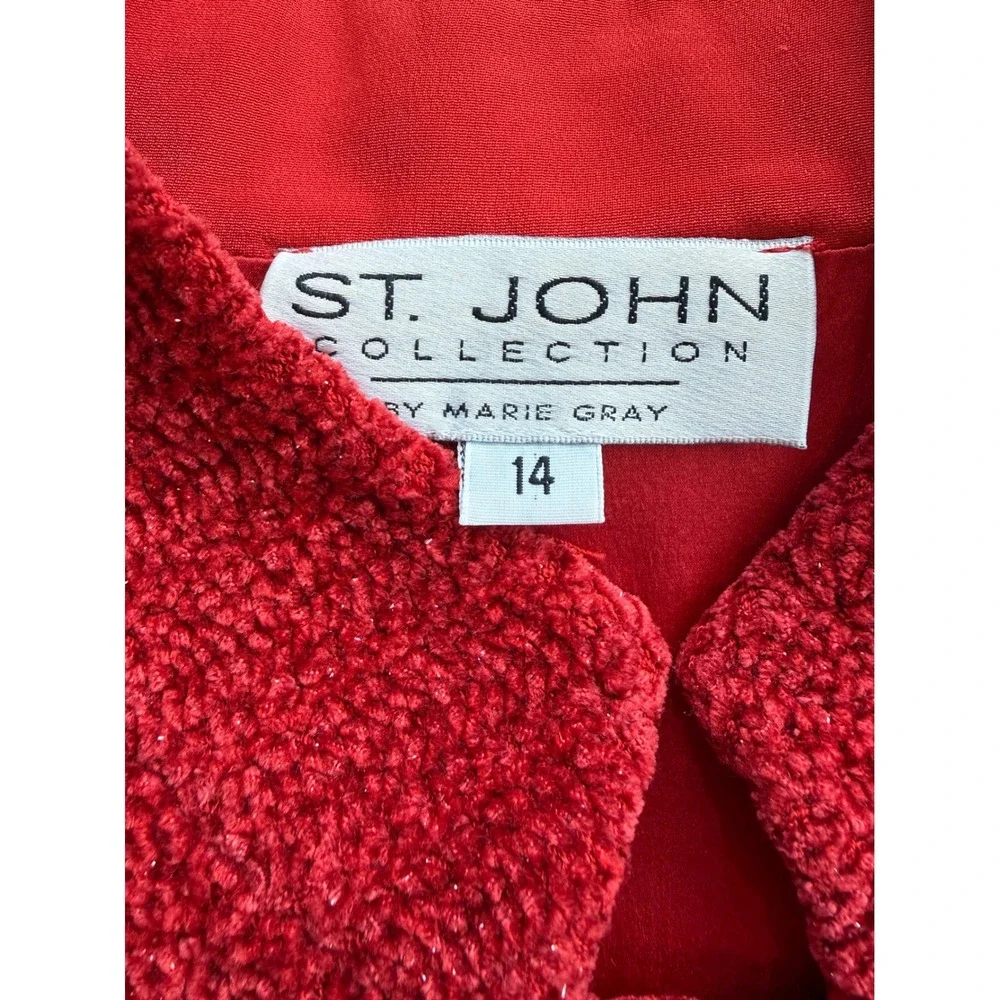 St. John Collection Red Wool Knit Skirt Suit Set Marie Gray Jacket Skirt Sz 14‎